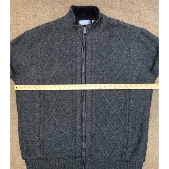 Oscar de la Renta Sweater Jacket Mens XLT Faux Shearling Lined Cable Knit Zip-Up - Picture 5 of 9